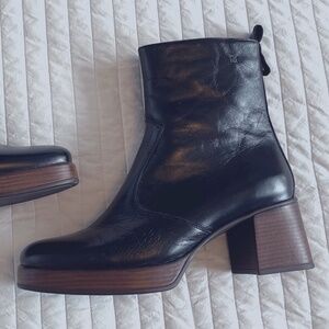Black leather platform boots from Spain, size 10 (EU 41)